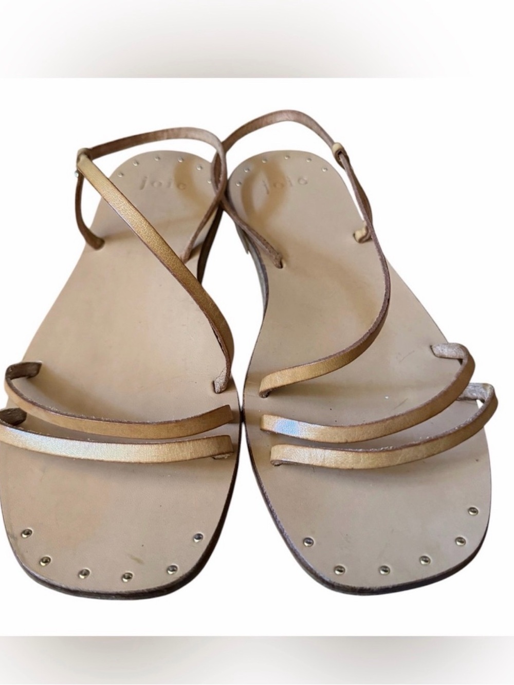 Woman’s Flat Sandals Joie Leather Strappy Nude